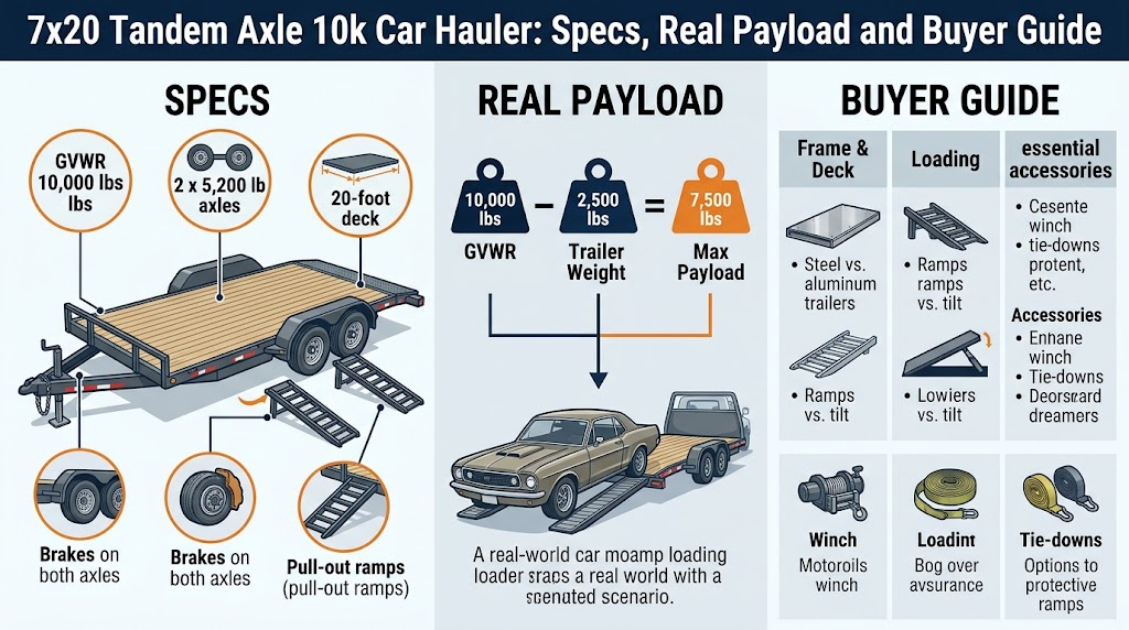7x20 Tandem Axle 10k Car Hauler